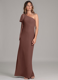 Azazie Capri Bridesmaid Dresses Espresso A-Line One Shoulder Chiffon Dress image5