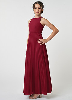 Azazie Lindie Junior Burgundy A-Line Pleated Chiffon Dress image3
