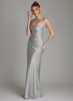 Azazie Agustina Robes de demoiselle d'honneur Robe Sirène en Satin extensible Corset Argent image5