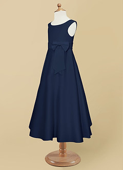 Azazie Lindy Flower Girl Dresses Dark Navy A-Line Pleated Matte Satin Dress image12