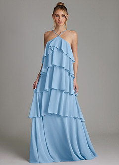 Azazie Deena Bridesmaid Dresses Powder Blue A-Line Ruched Chiffon Dress image4