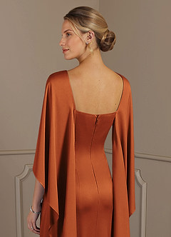 Azazie Eli Mother of the Bride Dresses Cinnamon Sheath Boatneck Stretch Satin Dress image6