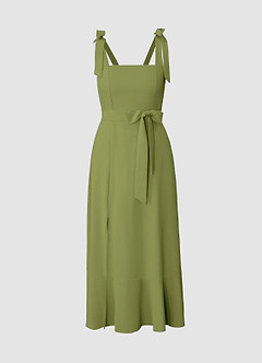 Love Of Romance Army Green Tie-Straps Ruffled Midi Dress image2