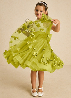 Azazie Sprout Robe Demoiselle D'honneur Fillette Robe Trapèze en Tulle Arc Citronnelle image3