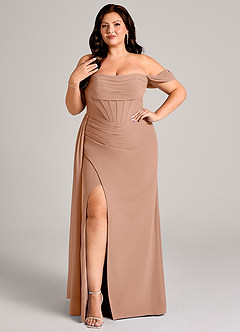 Azazie Amyra Jurken voor bruidsmeisjes Converteerbaar Jurk van Chiffon met Kolom Off the Shoulder Champagne Roos image10