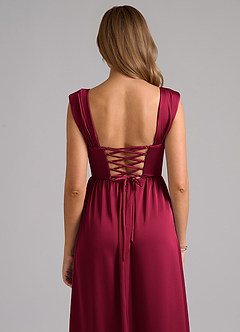 Azazie Hattie Bridesmaid Dresses Burgundy A-Line Corset Stretch Satin Dress image7