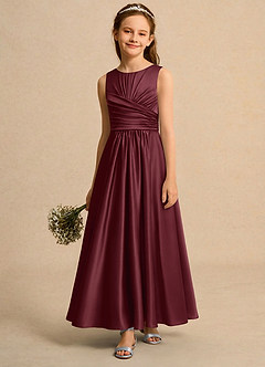 Azazie Ducky Girls Formal Flower Girl Dresses Cabernet A-Line Pleated Stretch Satin Dress image4