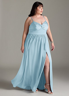 Azazie Zeya Bridesmaid Dresses Sky Blue A-Line Pleated Stretch Satin Dress image12