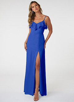 Azazie Natalia Bridesmaid Dresses Royal Blue A-Line Chiffon Dress image1