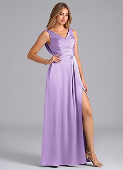 Azazie Karina Brautjungfernkleider A-Linie Plissee Stretch-Satin Kleid Flieder image5