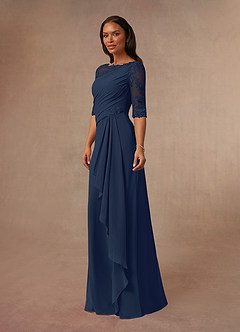 Azazie Dionysus Mother of the Bride Dresses Dark Navy A-Line Boatneck Lace Chiffon Dress image2