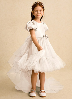 Azazie Cocoa vestidos de niña de las flores Vestido de Alabastro Blanco de Tul de Princesa con Plisado image8