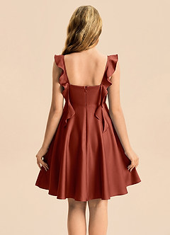 Azazie Kira Junior Robe Trapèze en Satin extensible Rayé Terracotta image2