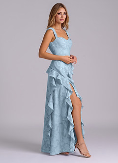 Azazie Sloane Vestidos de damas de honor Vestido de Azul Cielo de Devorado Floral de Corte en A con Escote de Corazón image5