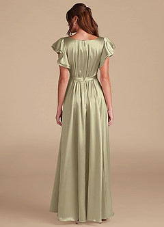 Azazie Daphne Modest Bridesmaid Dresses A-Line Ruched Metallic Satin Floor-Length Dress image2
