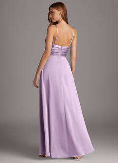 Azazie Jenna Vestidos de damas de honor Vestido de Lila Esmerilada de Satén Elástico de Corte en A con Plisado image4