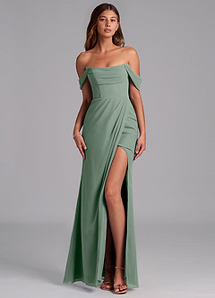 Azazie Johana Jurken voor bruidsmeisjes Converteerbaar Jurk van Chiffon met Zeemeermin Off the Shoulder Zilveren Salie image1