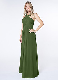 Azazie Kaleigh Bridesmaid Dresses Olive A-Line Pleated Chiffon Dress image3