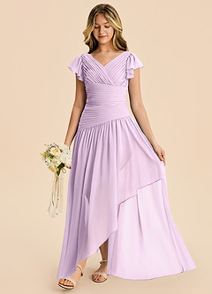 Azazie Pia Junior Frosted Lilac A-Line Pleated Chiffon Dress image4