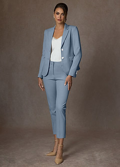 front Whitney Dusty Blue Structured Stretch Cropped Dress Pants