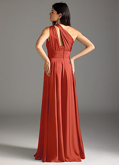 Azazie Charlize Bridesmaid Dresses Rust A-Line One Shoulder Stretch Satin Dress image6