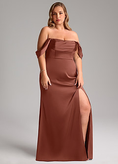 Azazie Saige Brautjungfernkleider Etui Schulterfrei Stretch-Satin Kleid Rotbraun image13