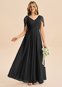 Azazie Emma Junior Robe Trapèze en Mousseline de soie Plissée Noir image5