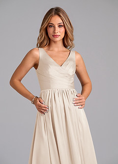 Azazie Keyla Final Sale White Alabaster A-Line Pleated Stretch Satin Dress image3