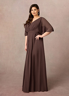 Azazie Oksana Mother of the Bride Dresses Ganache A-Line V-Neck Pleated Chiffon Dress image8