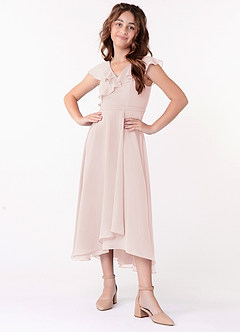 Azazie Posie Junior Rose Petal A-Line Ruched Chiffon Dress image4
