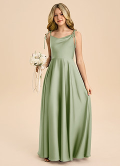 Azazie Popsy Junior Abito A-Line in Raso Elasticizzato Fiocco Verde Salvia image5