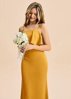 Azazie Galene Junior Havfrue Stræk satin Gulv-længde Junior brudepige Kjole image5