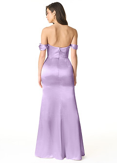 Azazie Liv Bridesmaid Dresses Lilac Sheath Off the Shoulder Metallic Satin Convertible Dress image3