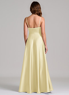Azazie Amani Bridesmaid Dresses Lemon Sorbet A-Line Pleated Stretch Satin Dress image5