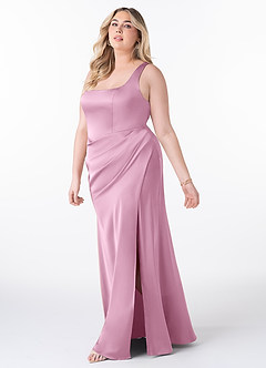 Azazie Mero Robes de demoiselle d'honneur Robe Sirène en Satin extensible Plissée Rose Bonbon image7