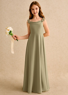 Azazie Puppy Girls Formal Abiti da Ragazza di Fiori Abito A-Line in Chiffon Plissettato Verde Muschio image4