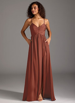 Azazie Alia Bridesmaid Dresses Auburn A-Line Pleated Stretch Satin Dress image13