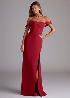 Azazie Saige Bridesmaid Dresses Scarlet A-Line Off the Shoulder Chiffon Convertible Dress image4