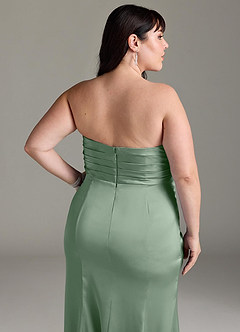 Azazie Yola Bridesmaid Dresses Matcha Sheath V-Neck Pleated Stretch Satin Convertible Dress image15