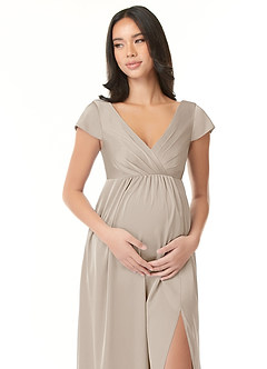 Azazie Allessia Abiti da damigella d'onore premaman Abito A-Line Plissettato Raso Elasticizzato Floor-Length image5