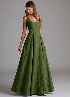 Azazie Amalie Brudtärnklänningar Klä av A-Linje i Blommig Utbrändhet Plisserad Oliv image5