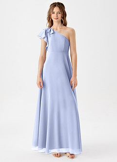 Azazie Arabella Junior A-Linie Gestreift Chiffon Kleid Eis image3