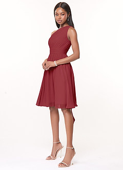 Azazie Katrina Jurken voor bruidsmeisjes Jurk van Chiffon met A-Lijn One-Shoulder Granaatappel image3