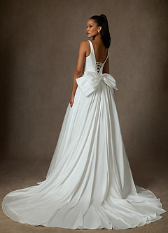 Azazie Cyanne Wedding Dresses Diamond White Ball-Gown with Pockets Stretch Satin Dress image6