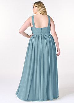 Azazie Elvira Bridesmaid Dresses Moody Blue A-Line Pleated Chiffon Dress image8