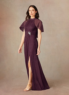 Azazie Draga Mother of the Bride Dresses Berry Sheath Pleated Metallic Mesh Dress image2