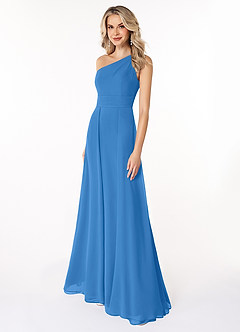 Azazie Dallas Robes de demoiselle d'honneur Robe Trapèze en Mousseline de soie Ue épaule Geai Bleu image1