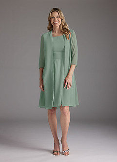 Azazie Shirley Mother of the Bride Dresses Silver Sage A-Line Scoop Pleated Chiffon Dress image1