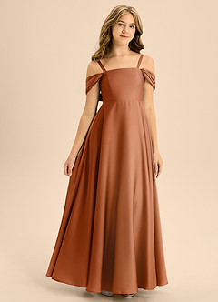Azazie Rowena Junior Copper A-Line Bow Stretch Satin Dress image3