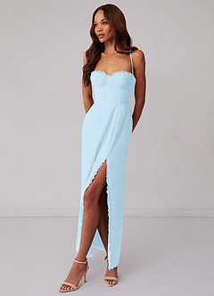 Barbie ♥ Azazie Robes de demoiselle d'honneur Robe Fourreau en Mousseline de soie Corset Bleu Ciel image2